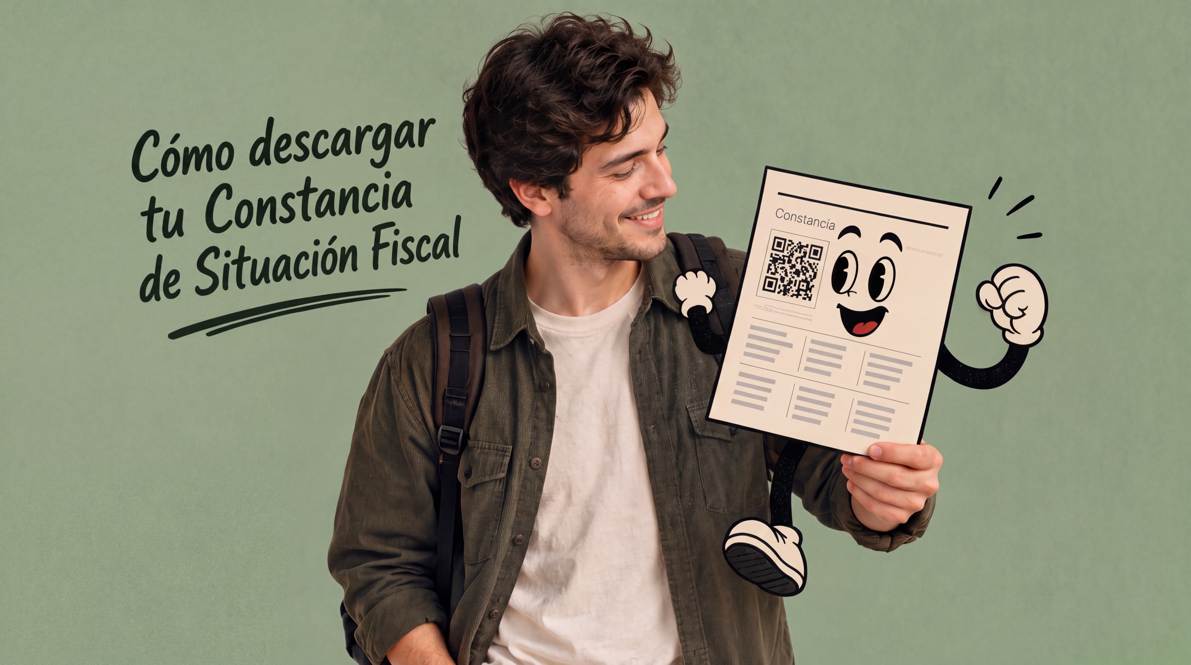 Persona junto a una Constancia de Situación Fiscal ilustrada