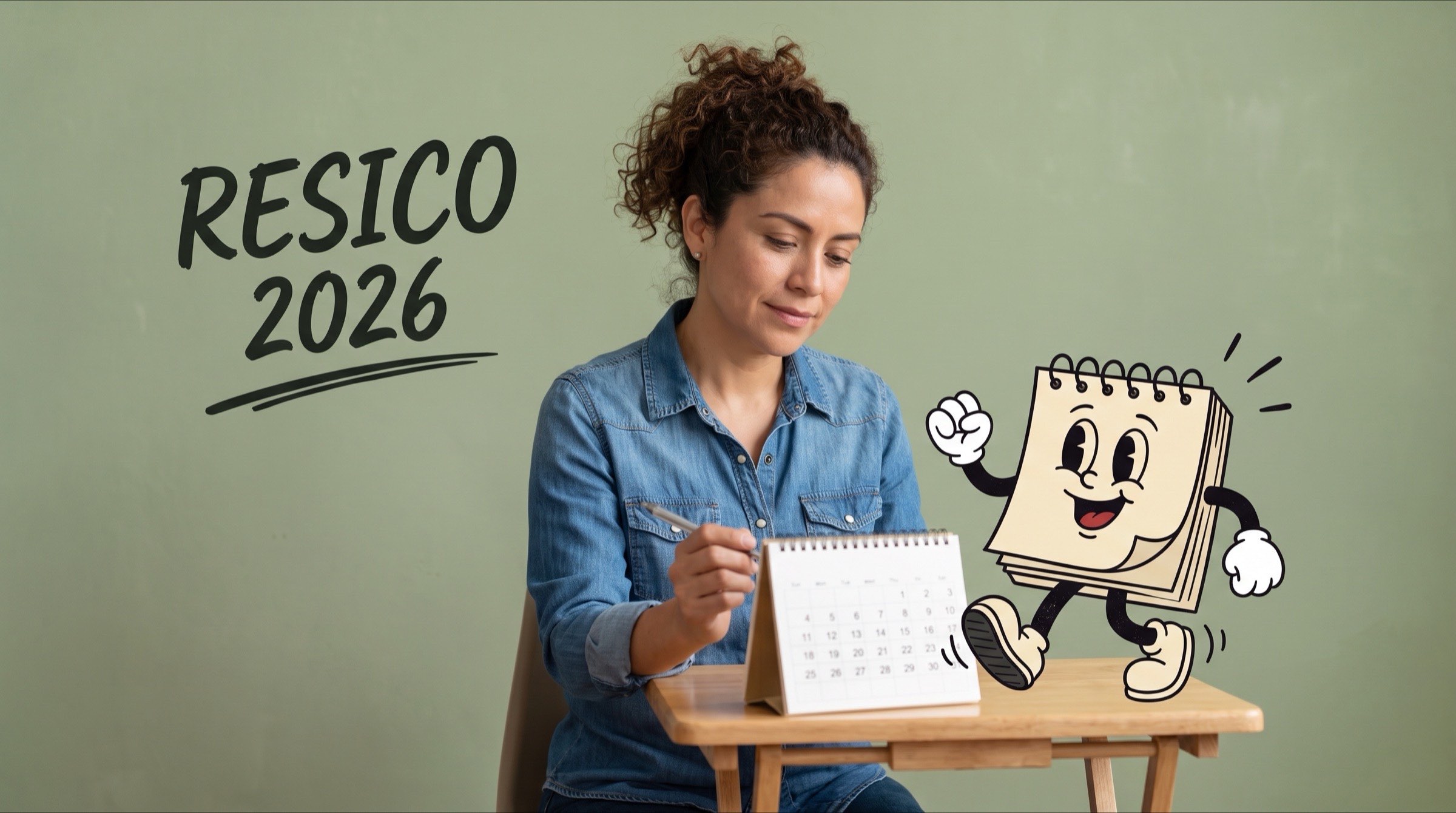 Persona que revisa un calendario junto a un calendario ilustrado