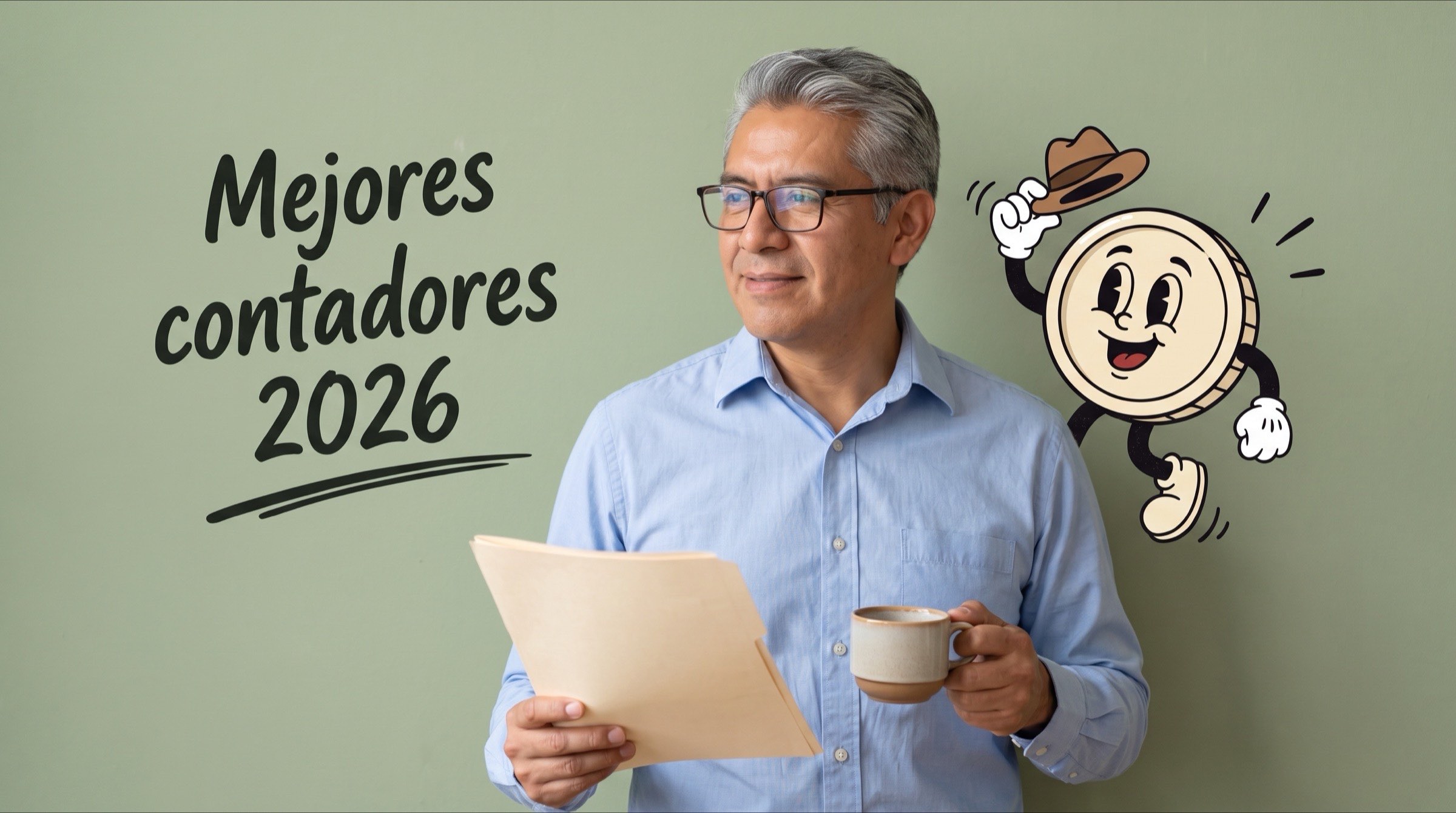 Persona con una carpeta y un café junto a una moneda ilustrada
