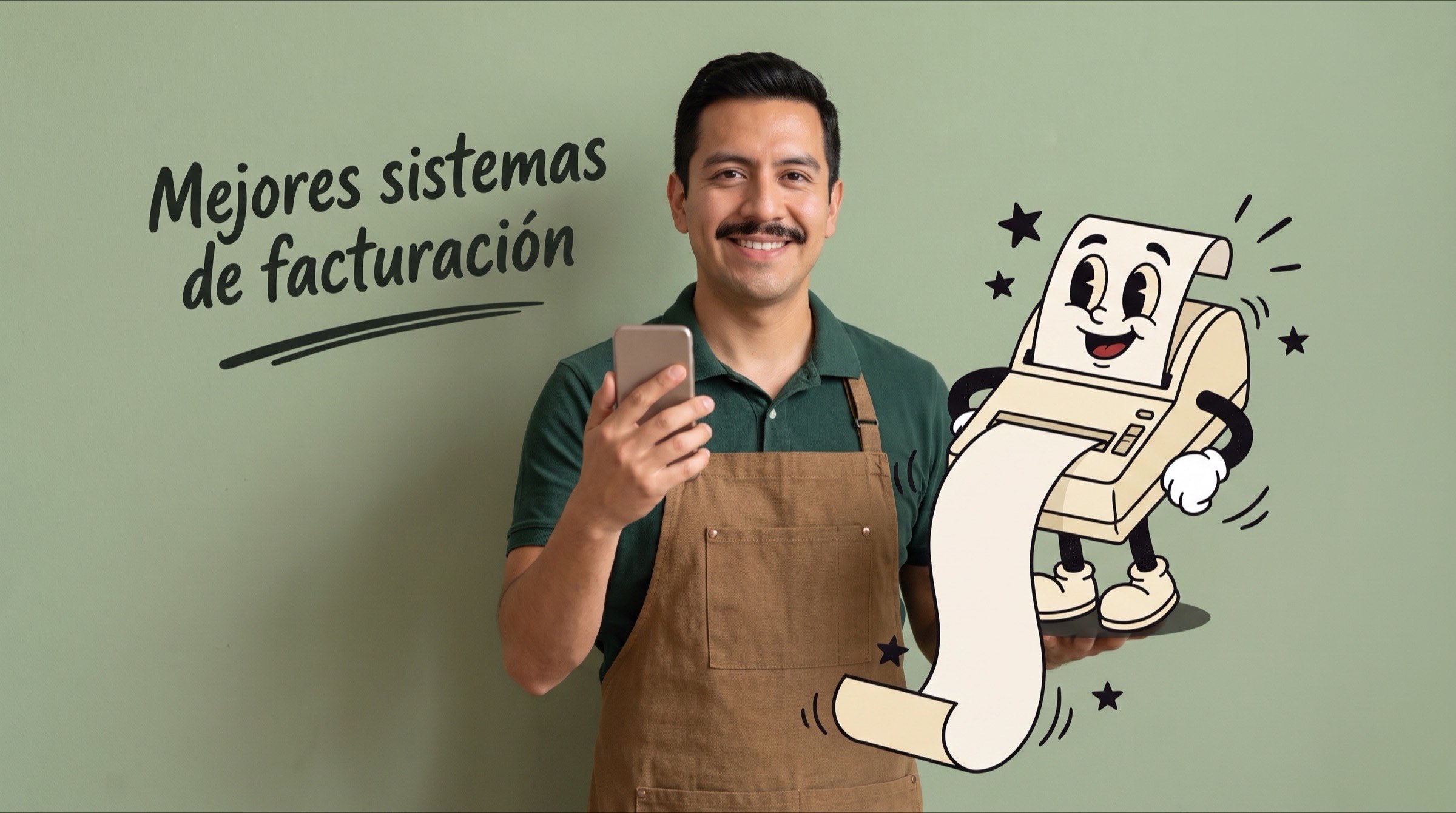 Persona con su celular junto a una impresora de tickets ilustrada